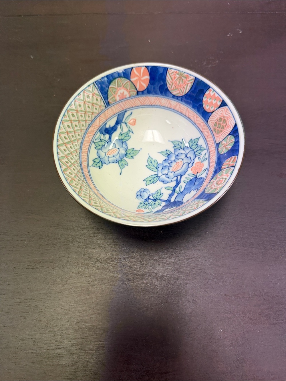 Blue and Coral Floral Porcelain Bowl